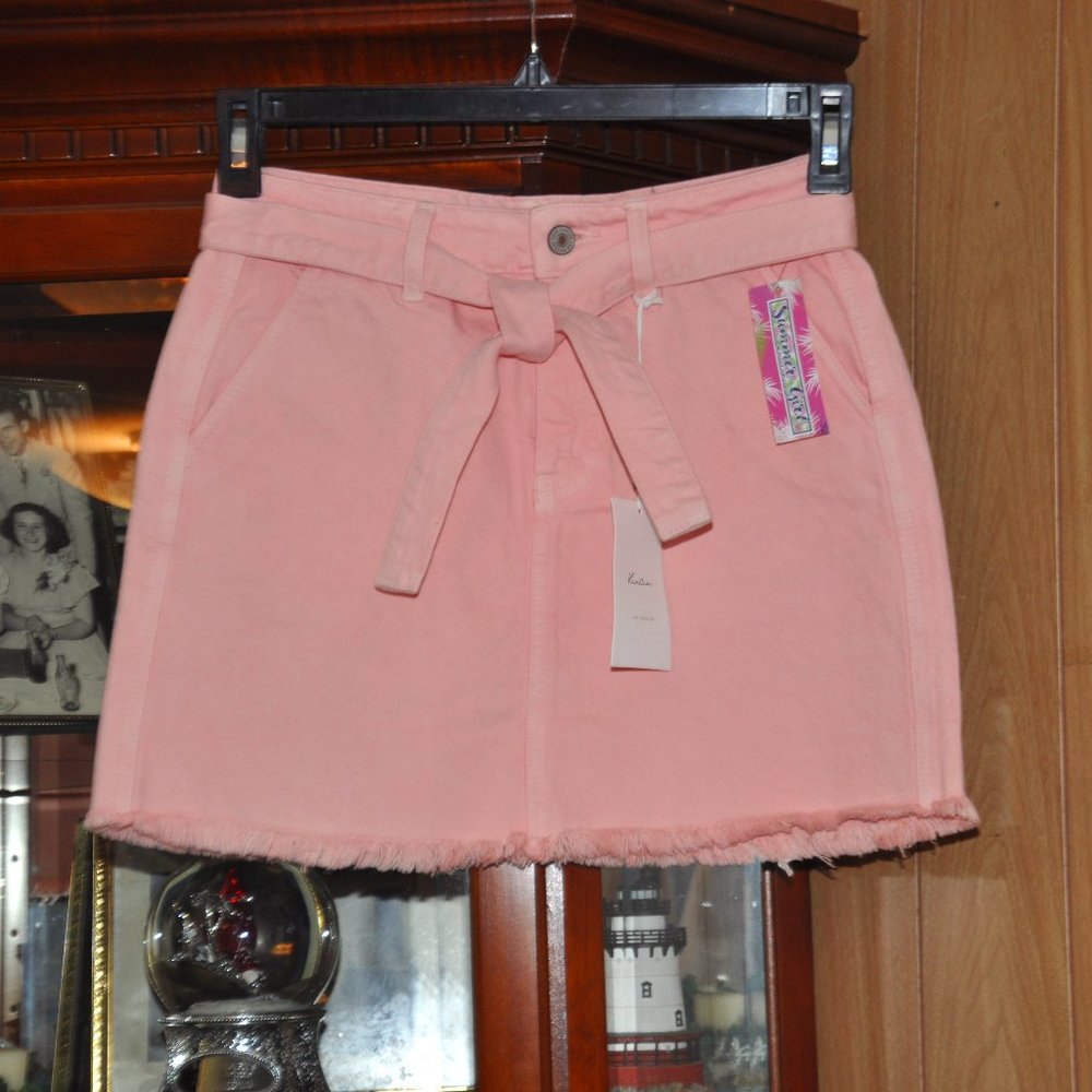 KanCan Pink Tie Mini Skirt